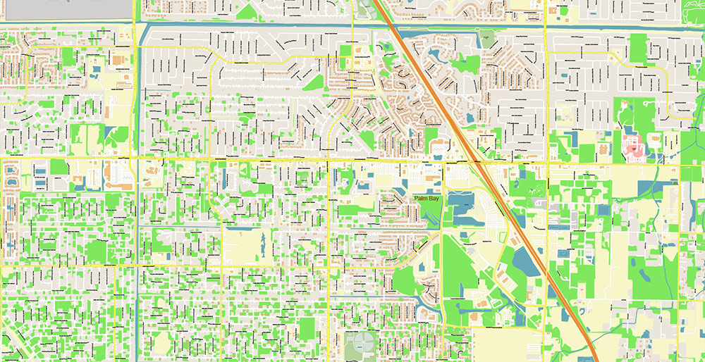 Melbourne Florida USA Vector Map Exact High Detailed Street Map editable Adobe Illustrator in layers