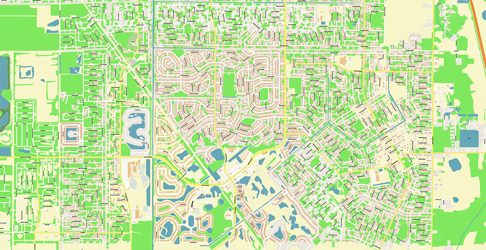 Melbourne Florida USA Vector Map Exact High Detailed Street Map editable Adobe Illustrator in layers