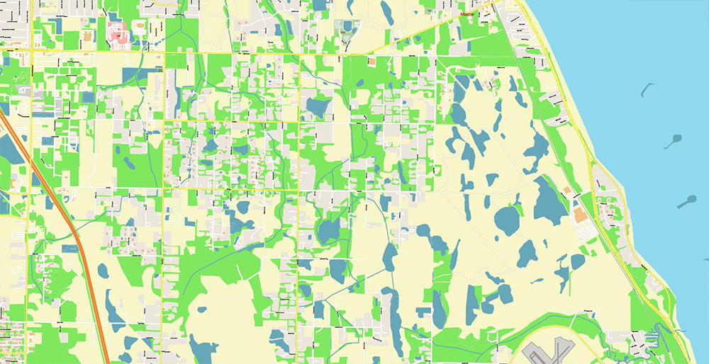 Melbourne Florida USA Vector Map Exact High Detailed Street Map editable Adobe Illustrator in layers
