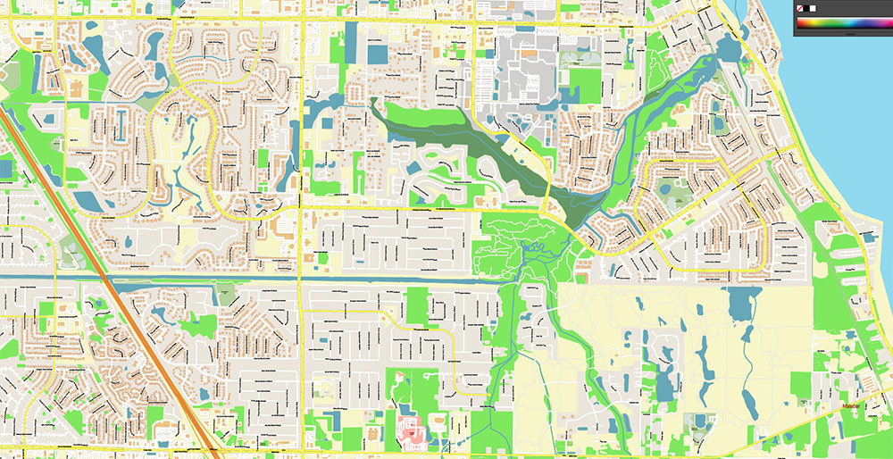 Melbourne Florida USA Vector Map Exact High Detailed Street Map editable Adobe Illustrator in layers