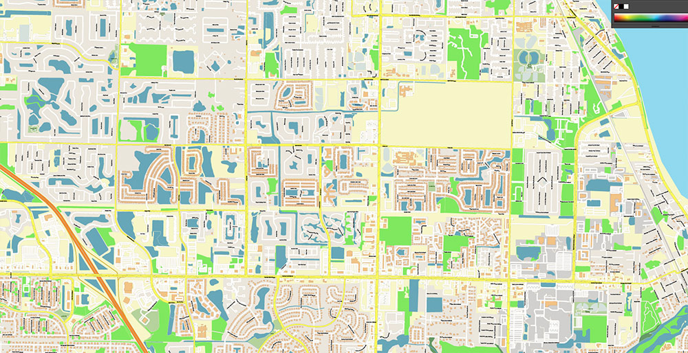 Melbourne Florida USA Vector Map Exact High Detailed Street Map editable Adobe Illustrator in layers