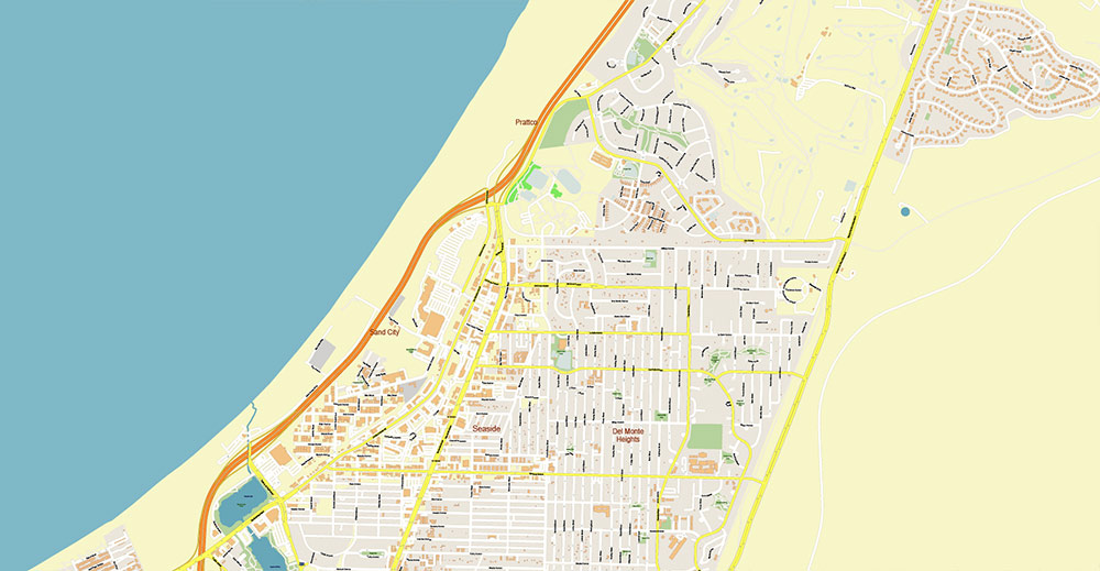 Monterey California USA Vector Map: Exact High Detailed Street Map editable Adobe Illustrator in layers
