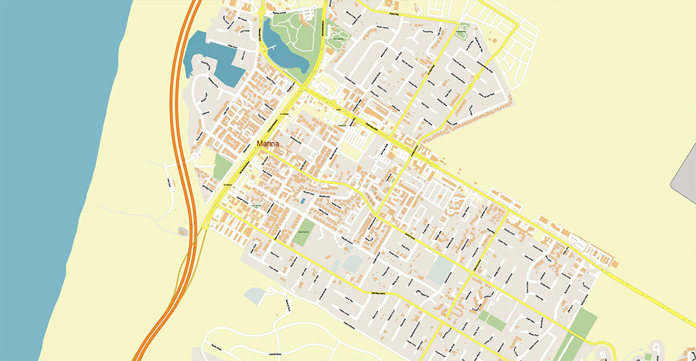 Monterey California USA Vector Map: Exact High Detailed Street Map editable Adobe Illustrator in layers