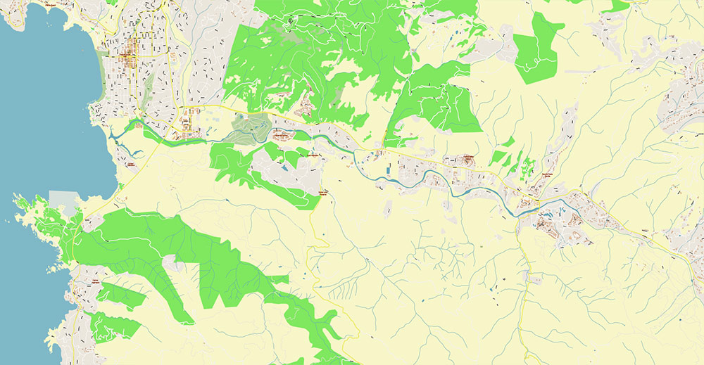 Monterey California USA Vector Map: Exact High Detailed Street Map editable Adobe Illustrator in layers