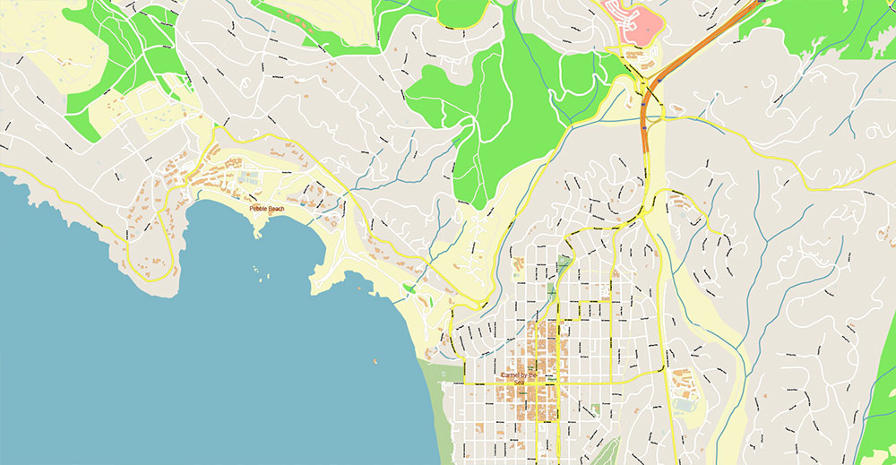 Monterey California USA Vector Map: Exact High Detailed Street Map editable Adobe Illustrator in layers