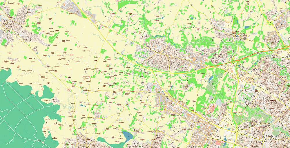 Nantes France Grande Area Vector Map: Exact High Detailed Street Map ...