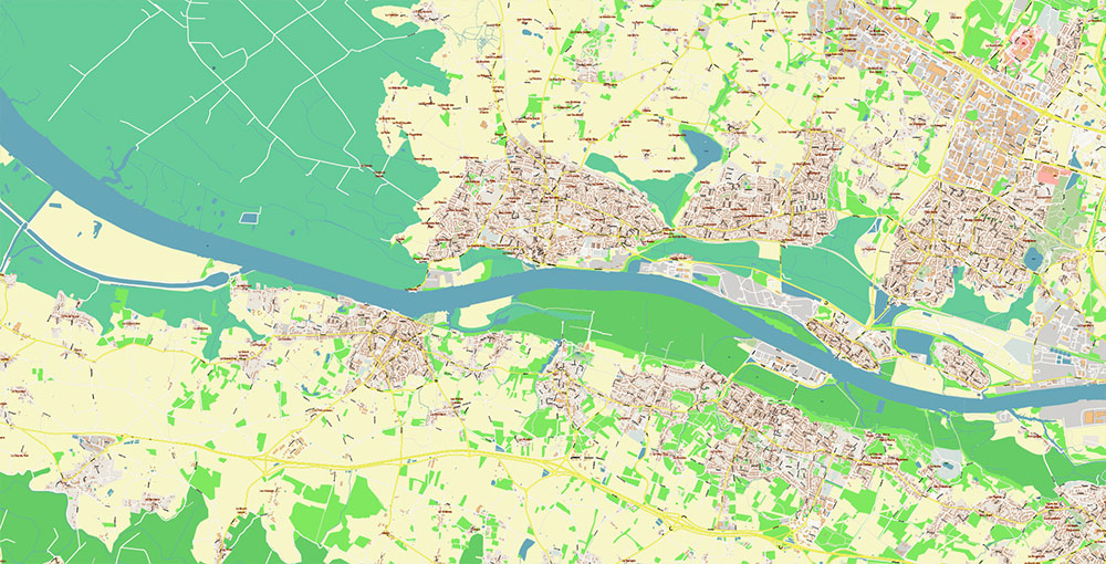 Nantes France Grande Area Vector Map: Exact High Detailed Street Map ...