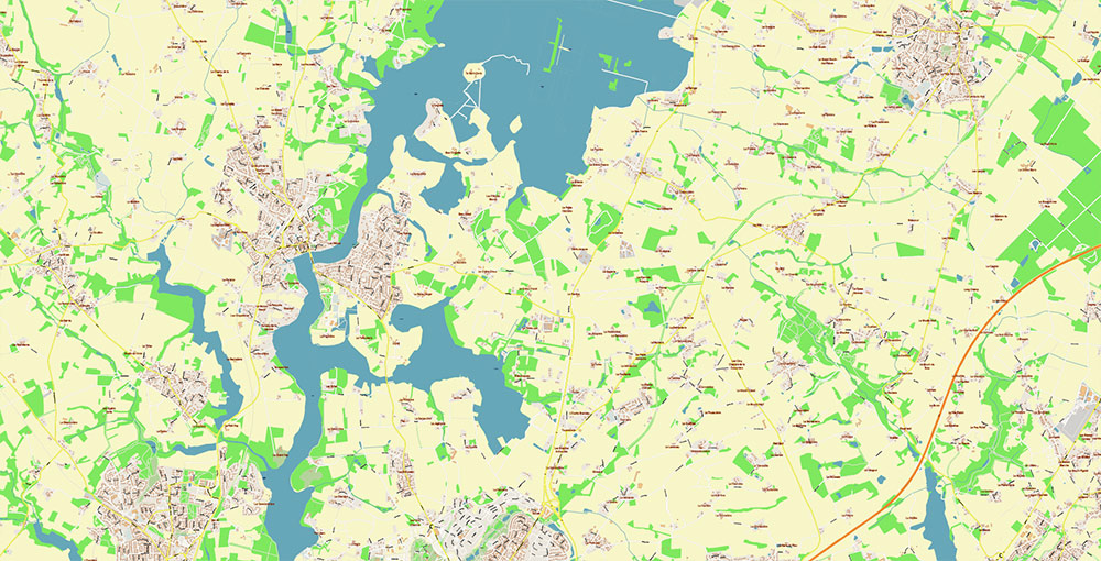 Nantes France Grande Area Vector Map: Exact High Detailed Street Map editable Adobe Illustrator in layers