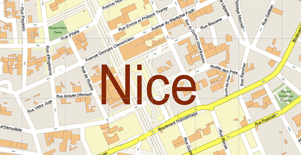 Nice France Vector Map: Exact High Detailed Street Map editable Adobe Illustrator in layers