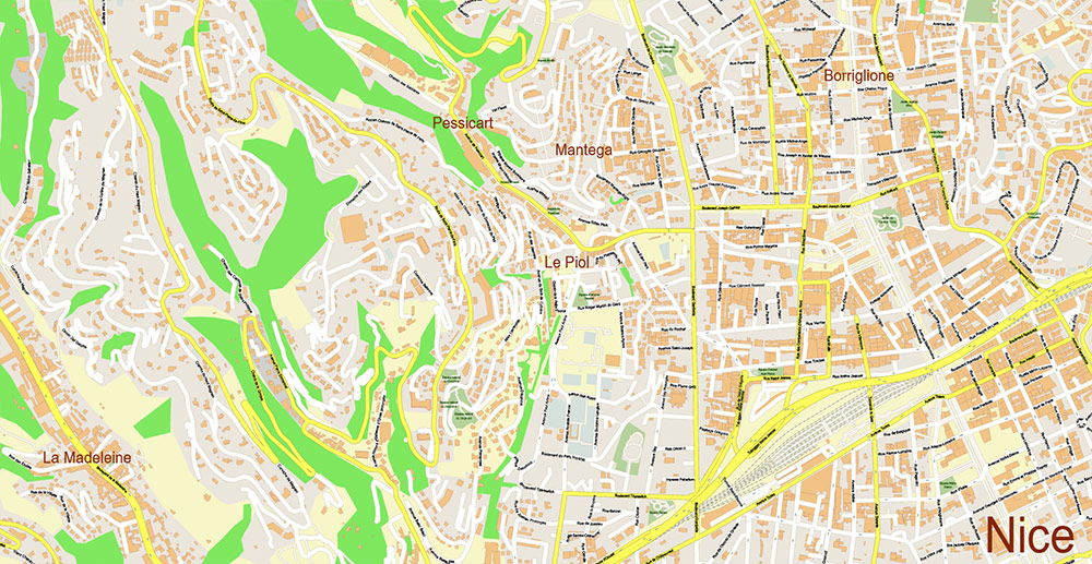 Nice France Vector Map: Exact High Detailed Street Map editable Adobe Illustrator in layers