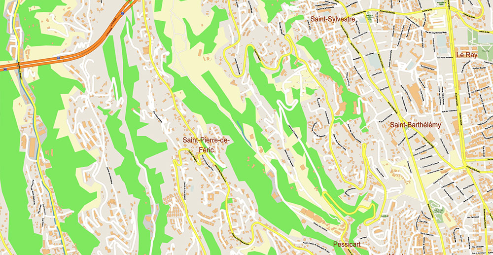 Nice France Vector Map: Exact High Detailed Street Map editable Adobe Illustrator in layers