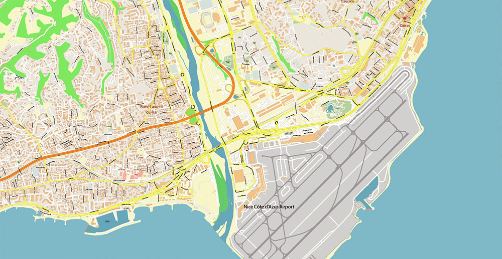 Nice France Vector Map: Exact High Detailed Street Map editable Adobe Illustrator in layers