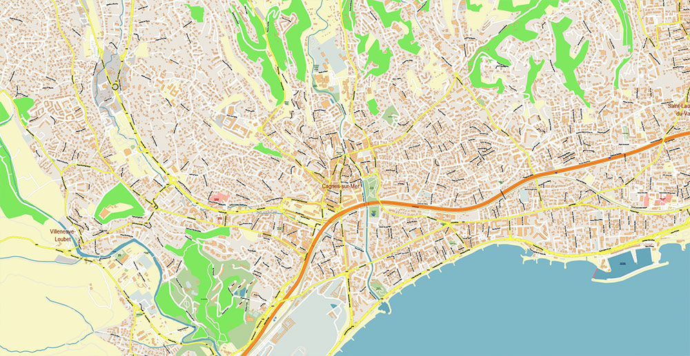 Nice France Vector Map: Exact High Detailed Street Map editable Adobe Illustrator in layers