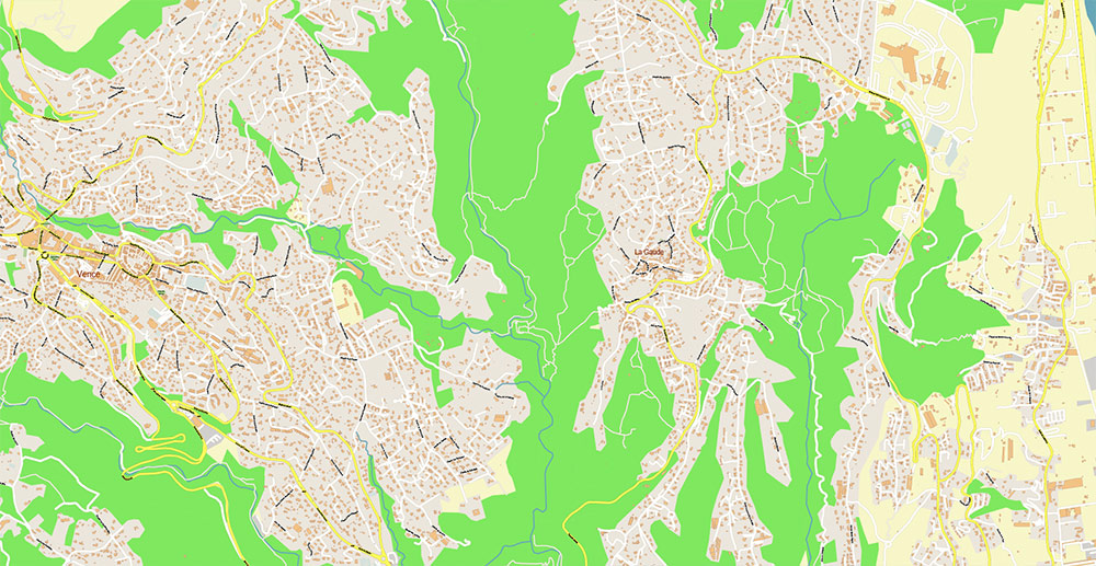 Nice France Vector Map: Exact High Detailed Street Map editable Adobe Illustrator in layers