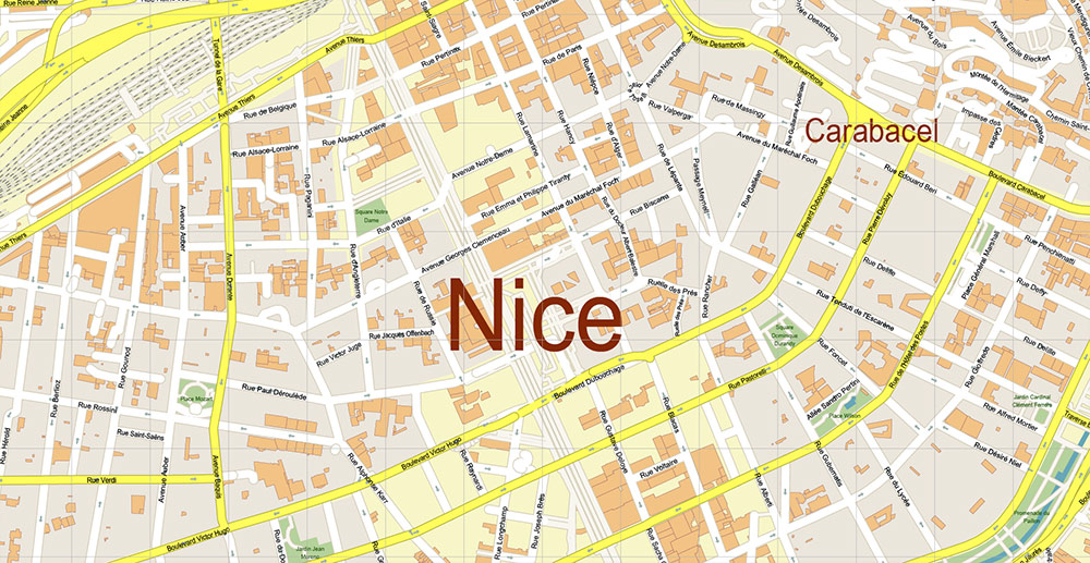 Nice France Vector Map: Exact High Detailed Street Map editable Adobe Illustrator in layers