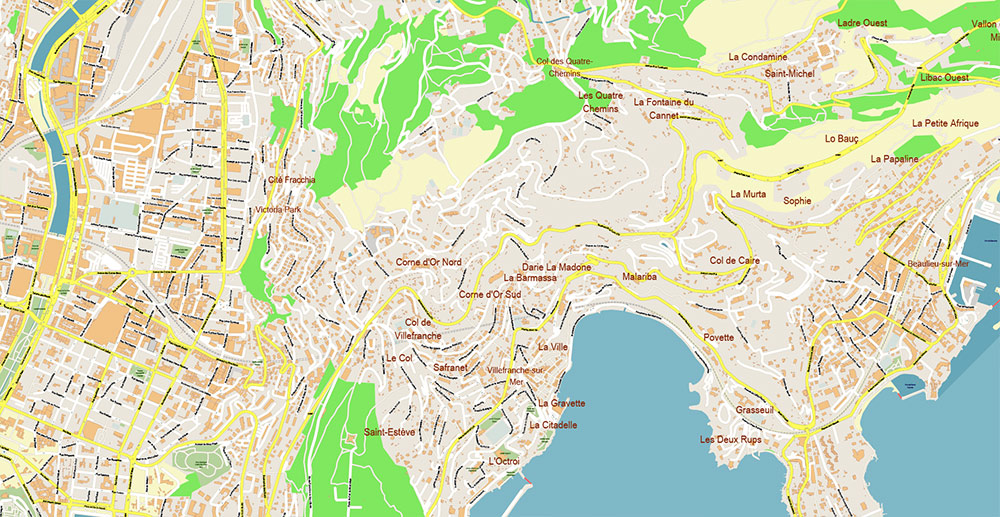 Nice France Vector Map: Exact High Detailed Street Map editable Adobe Illustrator in layers
