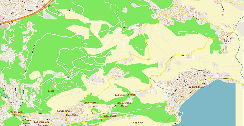 Nice France Vector Map: Exact High Detailed Street Map editable Adobe Illustrator in layers