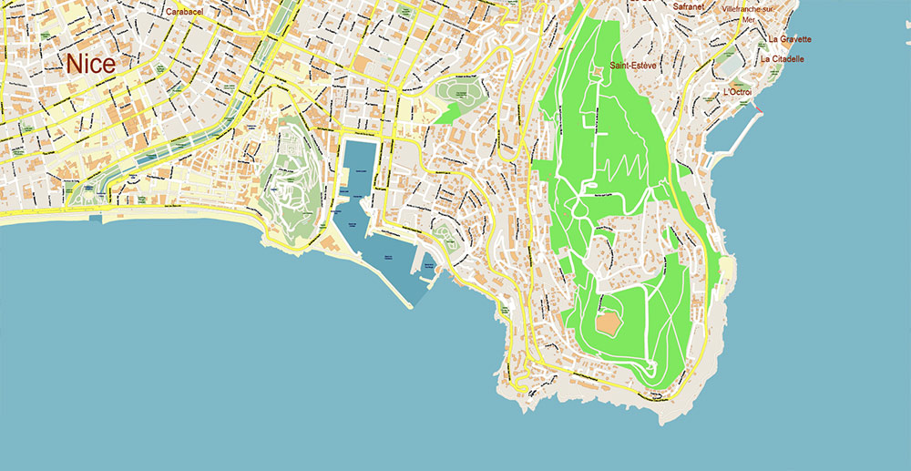 Nice France Vector Map: Exact High Detailed Street Map editable Adobe Illustrator in layers