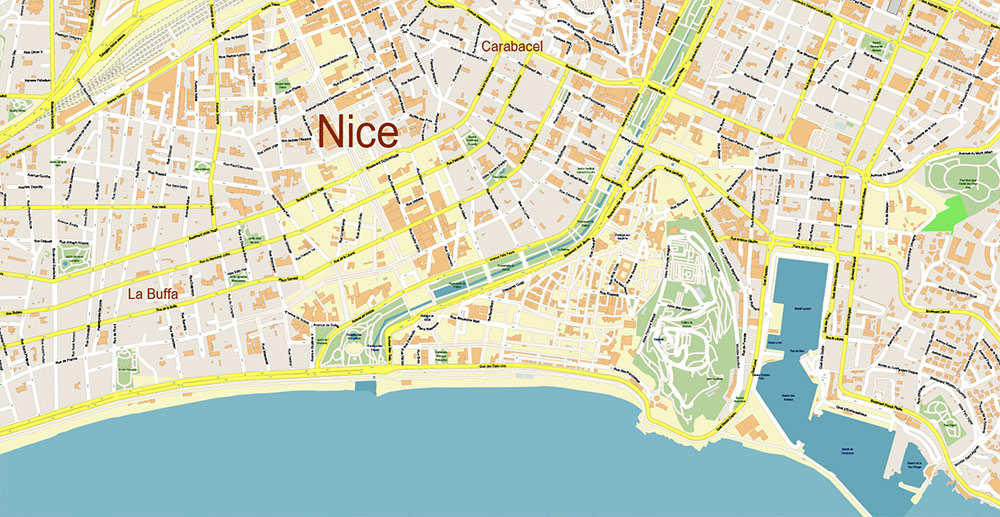 Nice France Vector Map: Exact High Detailed Street Map editable Adobe Illustrator in layers