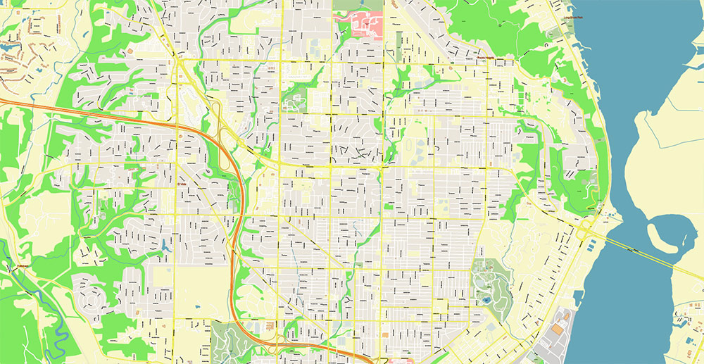 Peoria and Bloomington Illinois USA Vector Map: Exact High Detailed Street Map editable Adobe Illustrator in layers