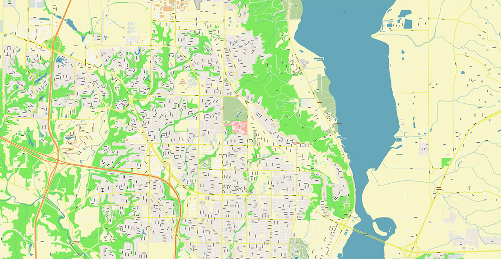 Peoria and Bloomington Illinois USA Vector Map: Exact High Detailed Street Map editable Adobe Illustrator in layers