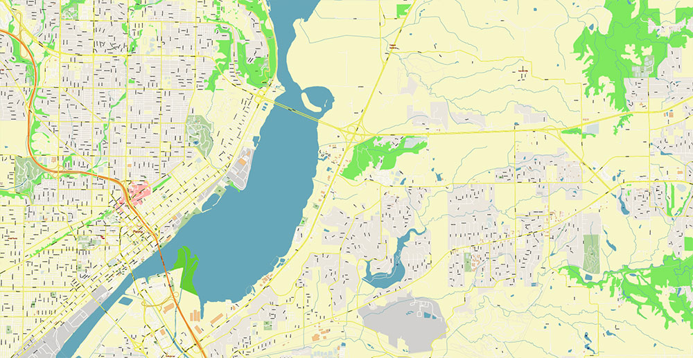 Peoria and Bloomington Illinois USA Vector Map: Exact High Detailed Street Map editable Adobe Illustrator in layers