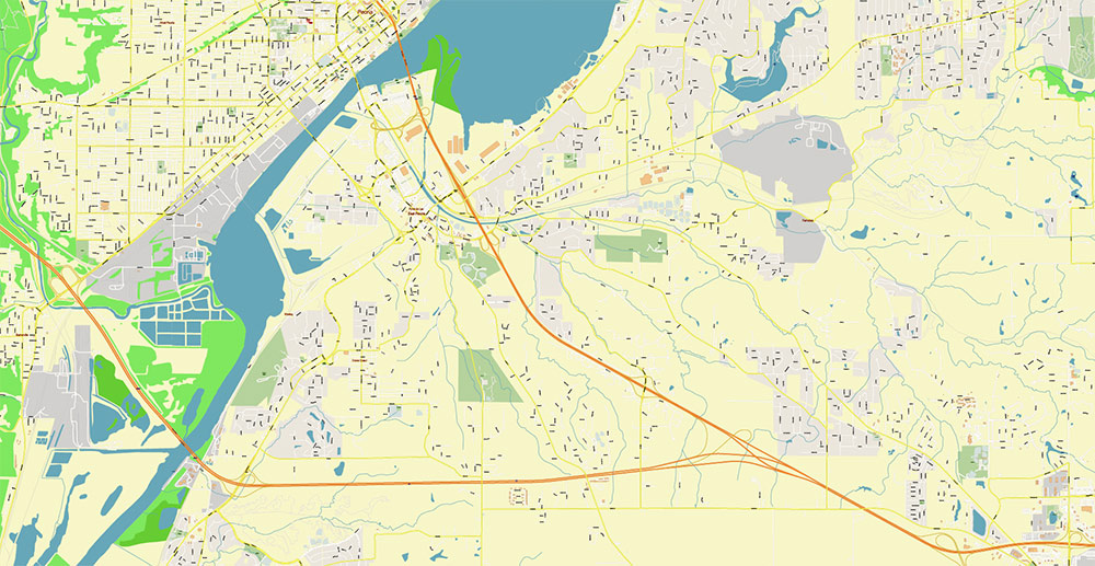 Peoria and Bloomington Illinois USA Vector Map: Exact High Detailed Street Map editable Adobe Illustrator in layers