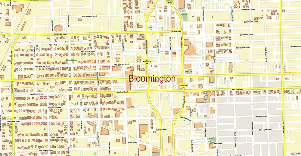 Peoria and Bloomington Illinois USA Vector Map: Exact High Detailed Street Map editable Adobe Illustrator in layers