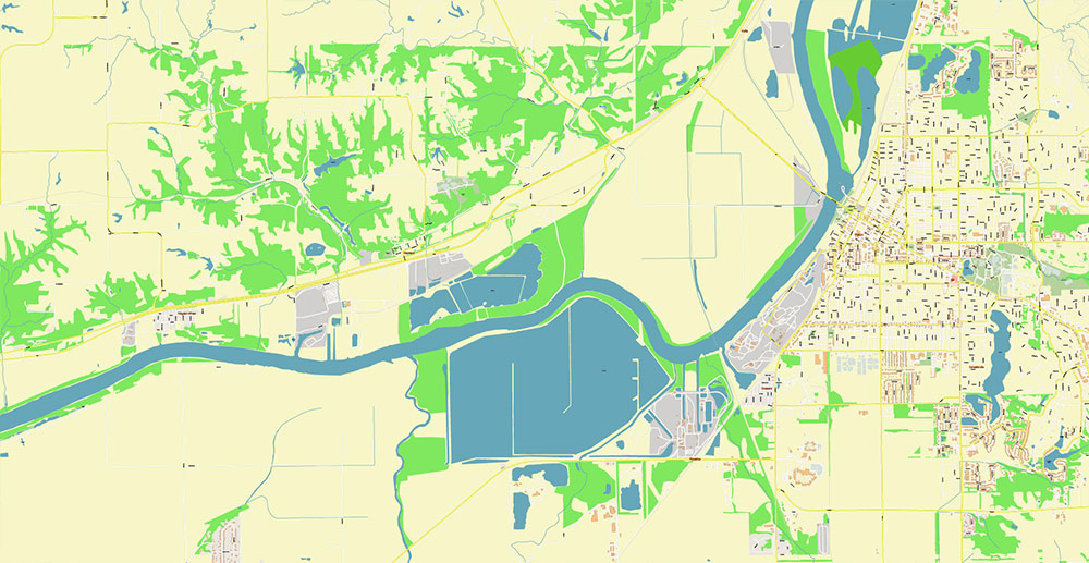 Peoria and Bloomington Illinois USA Vector Map: Exact High Detailed Street Map editable Adobe Illustrator in layers