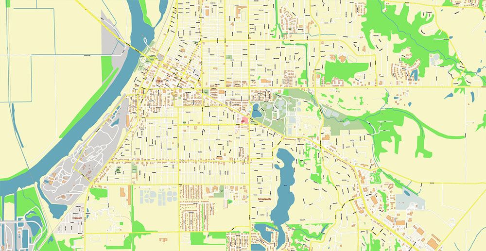 Peoria and Bloomington Illinois USA Vector Map: Exact High Detailed Street Map editable Adobe Illustrator in layers