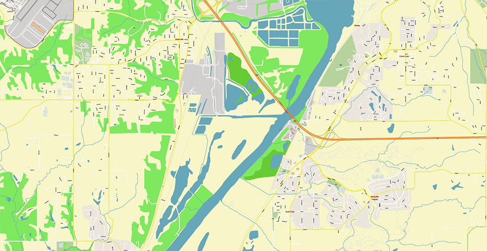 Peoria and Bloomington Illinois USA Vector Map: Exact High Detailed Street Map editable Adobe Illustrator in layers