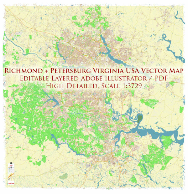 Richmond + Petersburg Virginia USA Vector Map Exact High Detailed Street Map editable Adobe Illustrator in layers Richmond + Petersburg Virginia USA Vector Map Exact High Detailed Street Map editable Adobe Illustrator in layers
