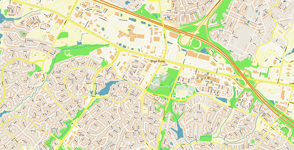 Richmond + Petersburg Virginia USA Vector Map Exact High Detailed Street Map editable Adobe Illustrator in layers