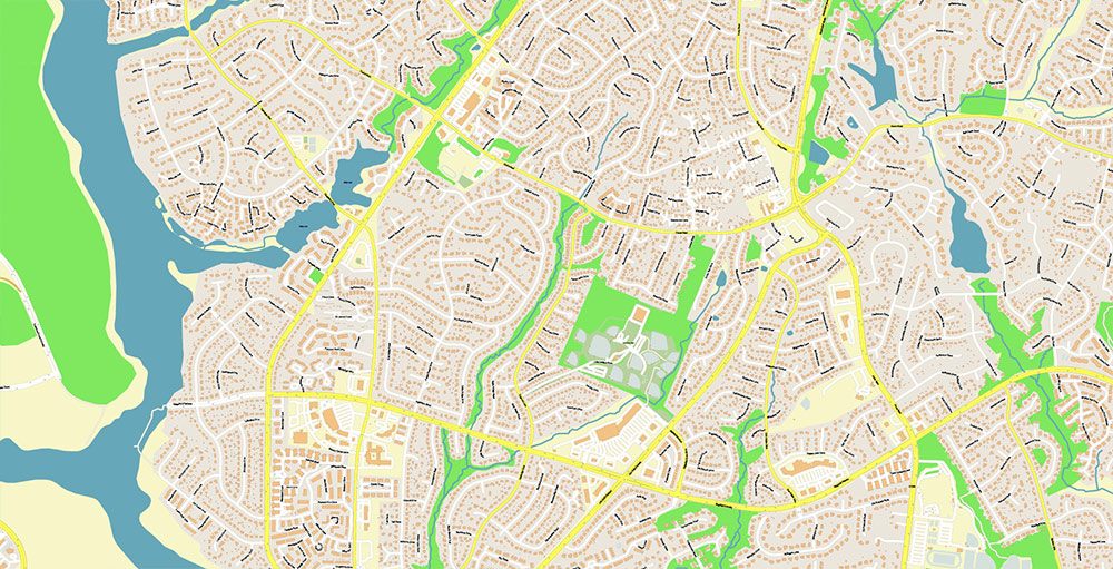Richmond + Petersburg Virginia USA Vector Map Exact High Detailed Street Map editable Adobe Illustrator in layers
