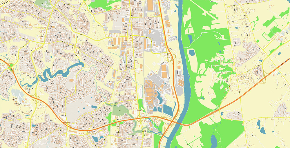 Richmond + Petersburg Virginia USA Vector Map Exact High Detailed Street Map editable Adobe Illustrator in layers