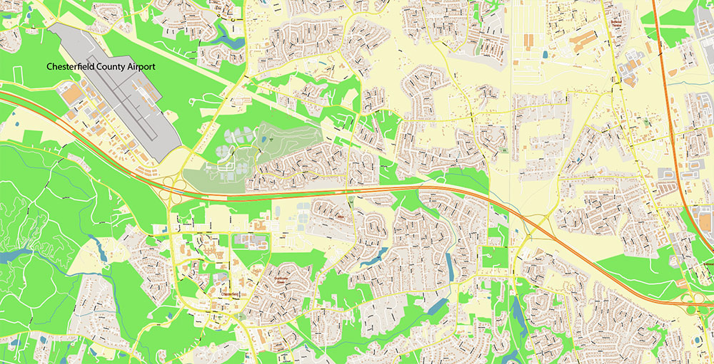 Richmond + Petersburg Virginia USA Vector Map Exact High Detailed Street Map editable Adobe Illustrator in layers