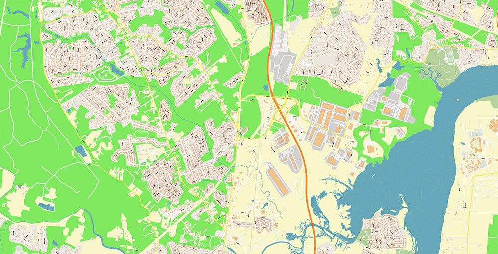 Richmond + Petersburg Virginia USA Vector Map Exact High Detailed Street Map editable Adobe Illustrator in layers