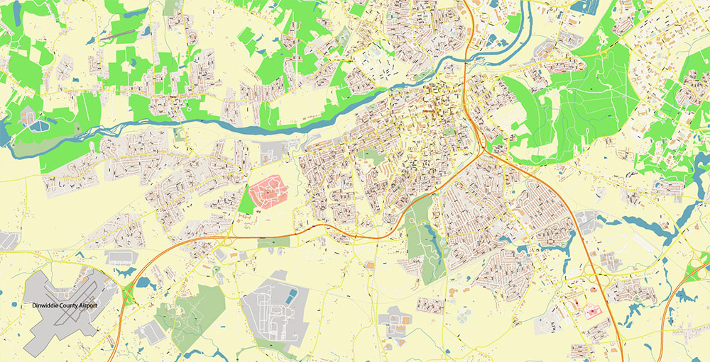 Richmond + Petersburg Virginia USA Vector Map Exact High Detailed Street Map editable Adobe Illustrator in layers