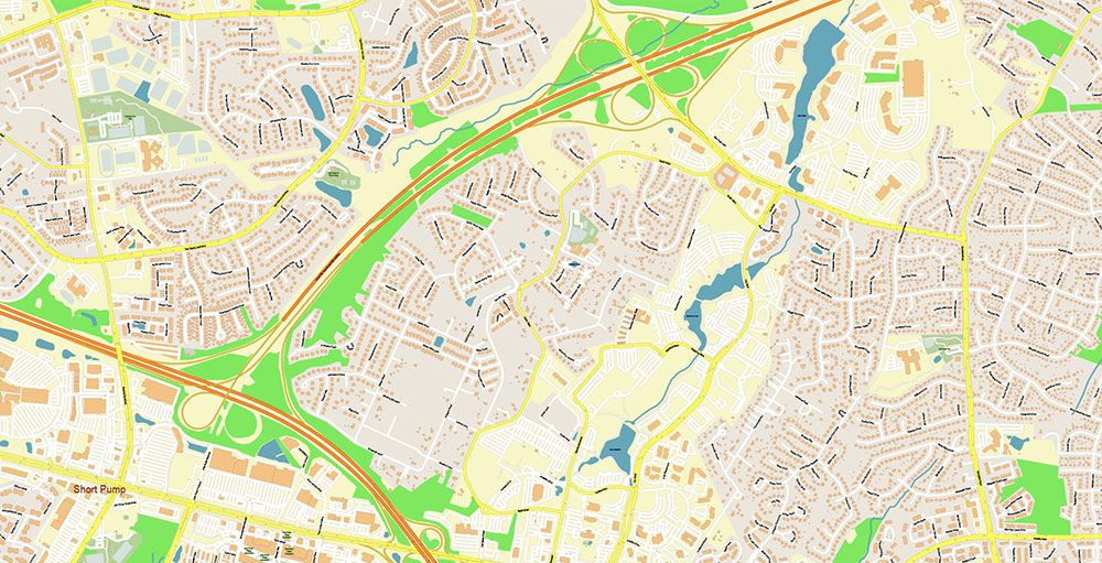 Richmond + Petersburg Virginia USA Vector Map Exact High Detailed Street Map editable Adobe Illustrator in layers