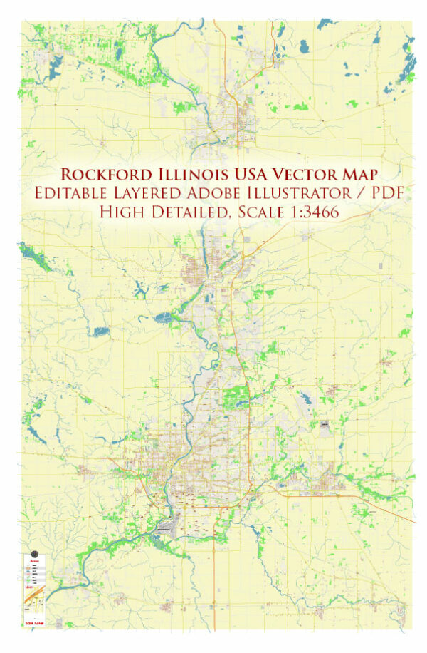 Rockford Illinois USA Vector Map: Exact High Detailed Street Map editable Adobe Illustrator in layers Rockford Illinois USA Vector Map: Exact High Detailed Street Map editable Adobe Illustrator in layers