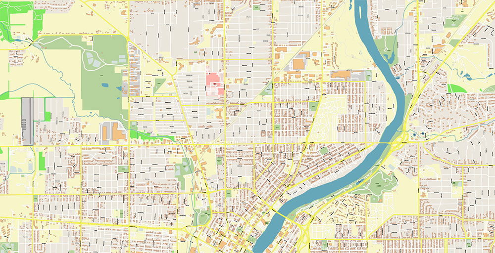 Rockford Illinois USA Vector Map: Exact High Detailed Street Map editable Adobe Illustrator in layers