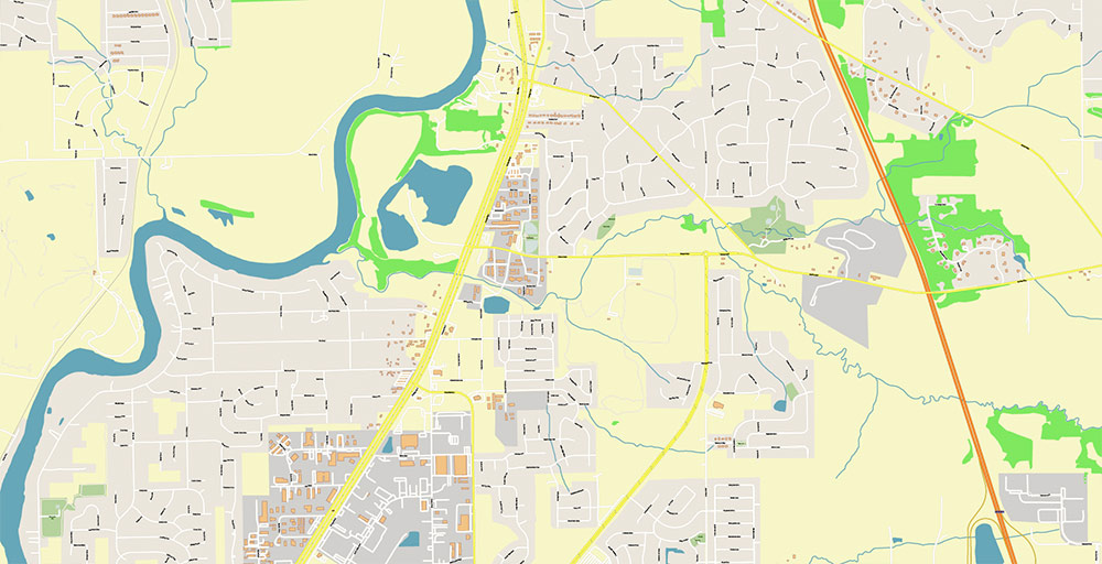 Rockford Illinois USA Vector Map: Exact High Detailed Street Map editable Adobe Illustrator in layers