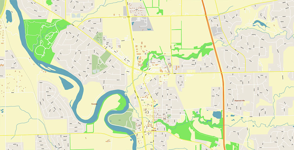Rockford Illinois USA Vector Map: Exact High Detailed Street Map editable Adobe Illustrator in layers