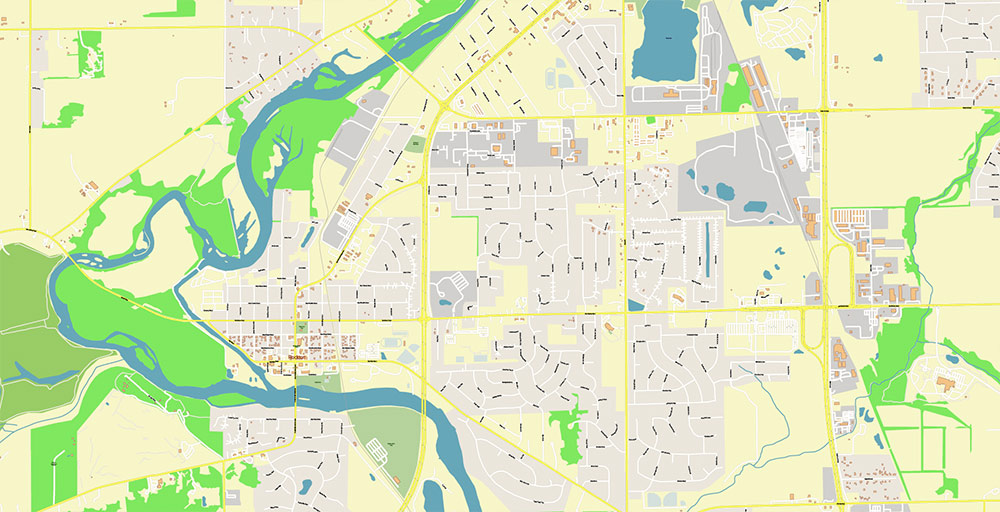 Rockford Illinois USA Vector Map: Exact High Detailed Street Map editable Adobe Illustrator in layers