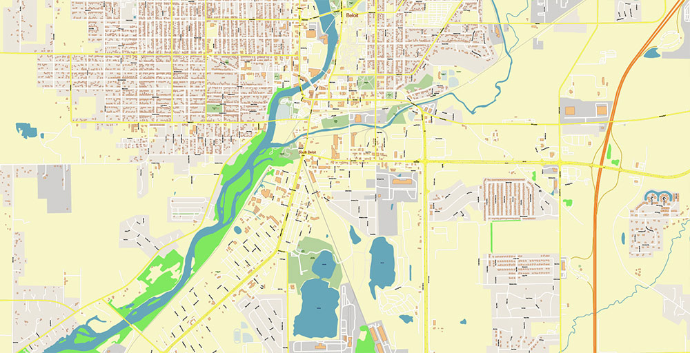 Rockford Illinois USA Vector Map: Exact High Detailed Street Map editable Adobe Illustrator in layers