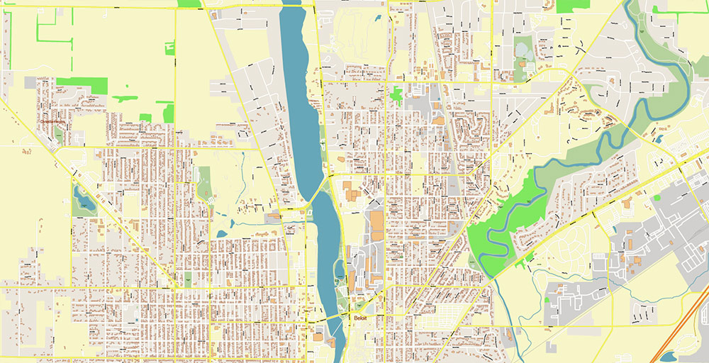 Rockford Illinois USA Vector Map: Exact High Detailed Street Map editable Adobe Illustrator in layers