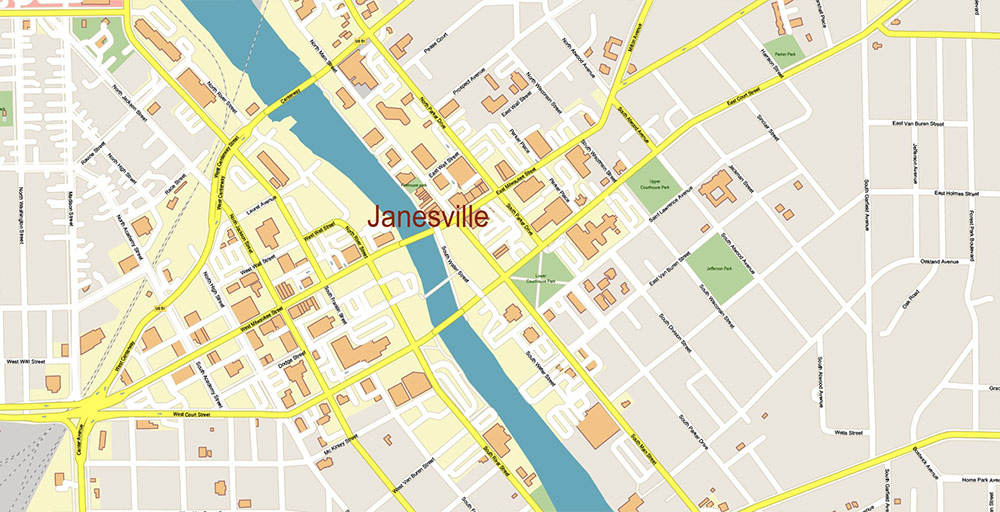Rockford Illinois USA Vector Map: Exact High Detailed Street Map editable Adobe Illustrator in layers