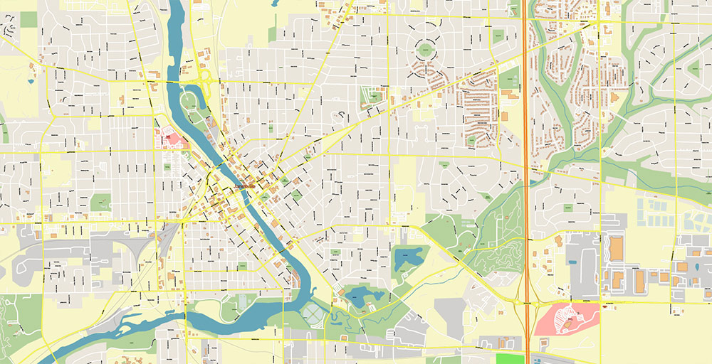 Rockford Illinois USA Vector Map: Exact High Detailed Street Map editable Adobe Illustrator in layers