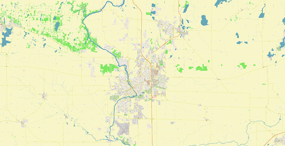 Rockford Illinois USA Vector Map: Exact High Detailed Street Map editable Adobe Illustrator in layers