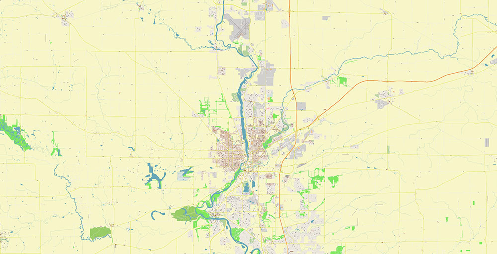 Rockford Illinois USA Vector Map: Exact High Detailed Street Map editable Adobe Illustrator in layers